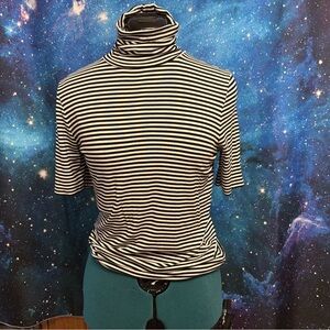 Michael Kors Black and White Striped Short Sleeve Top